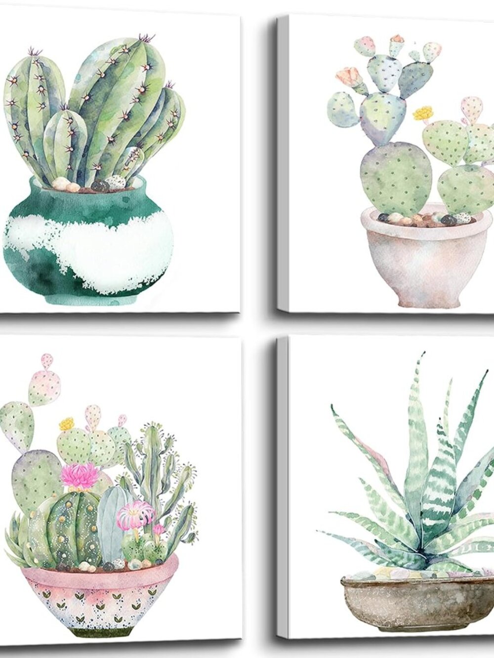Succulent Bathroom Decor Cactus Canvas Wall Art, Green Botanical Pictures Print,